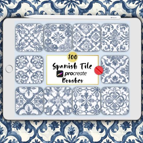 Spanish Tile Pattern Procreate Brushes, Seamless Watercolour Geometric ...