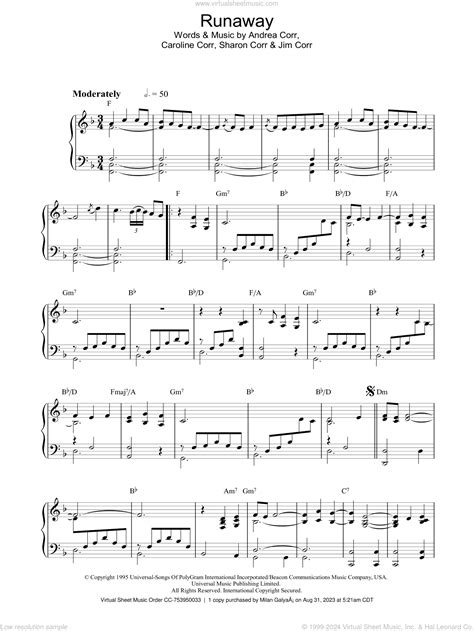 Corrs - Runaway sheet music for piano solo [PDF]