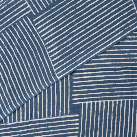 Blue Stripe Discharge Hand Block Printed Cotton Fabric – Dmaasa