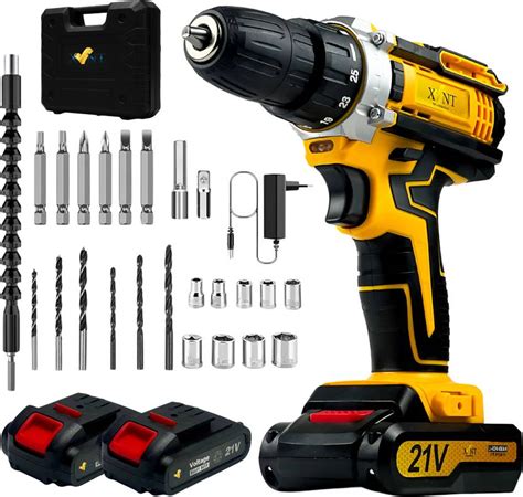 XLNT 21v Cordless Drill Machine For Home Use, With 2 Pcs Batteries And ...