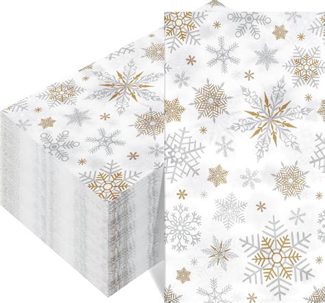 Amazon.com: 100 Christmas Snowflake Cocktail Beverage Napkins Holiday ...