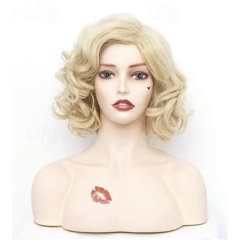 Short Wavy Wig for Women Curly Hair Natural Synthetic Wig Middle Part ...