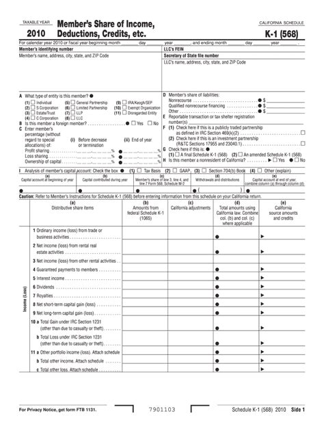 California Schedule K 1 568 Instructions - Fill Online, Printable ...