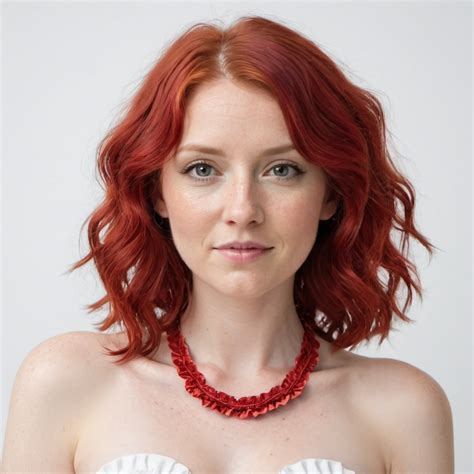woman, wavy red hair, wearing short red color, with...