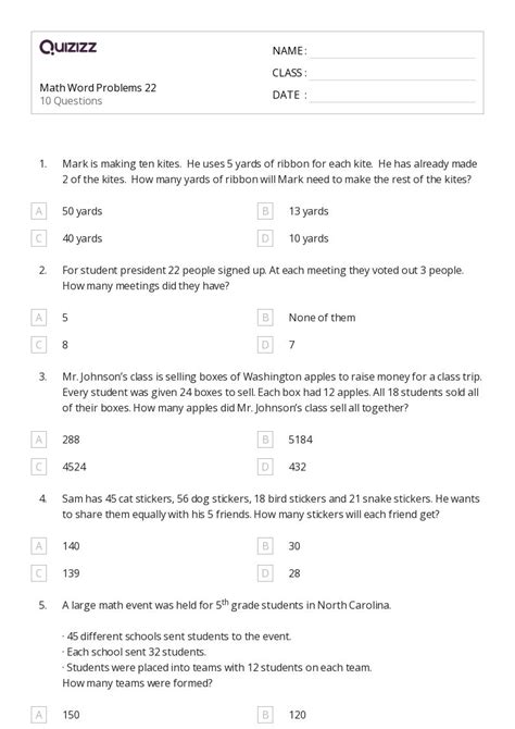 50+ Math Word Problems worksheets for 5th Class on Quizizz | Free ...