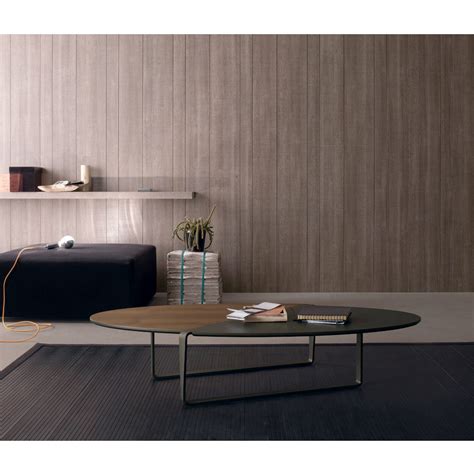Oval Living Room Coffee Table in Metal and Bicolor Wood
