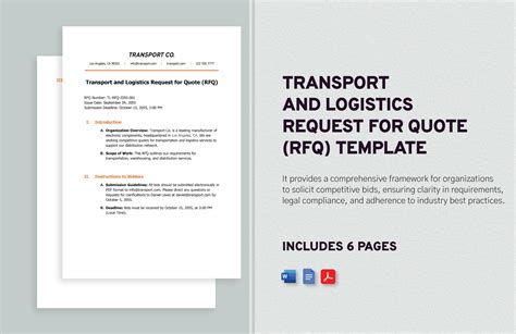 Transport and Logistics Request for Quote (RFQ) Template in Word, PDF ...