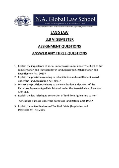 LAND LAW LLB VI SEMESTER ASSIGNMENT QUESTIONS & ANSWERS - Studocu