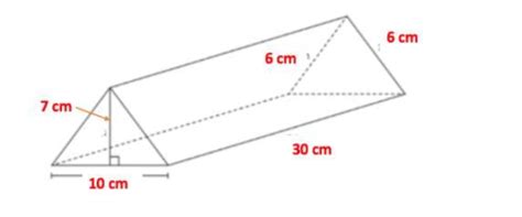 The dimensions of a triangular prism are shown in the diagram. What is ...