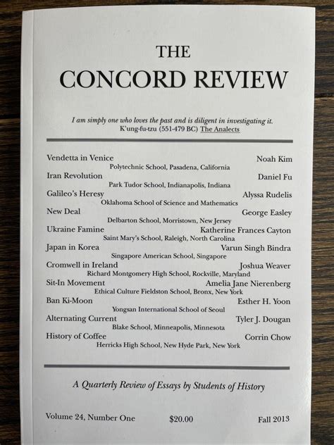 THE CONCORD REVIEW Vol 24 #1, Fall 2013, history journal New Deal ...