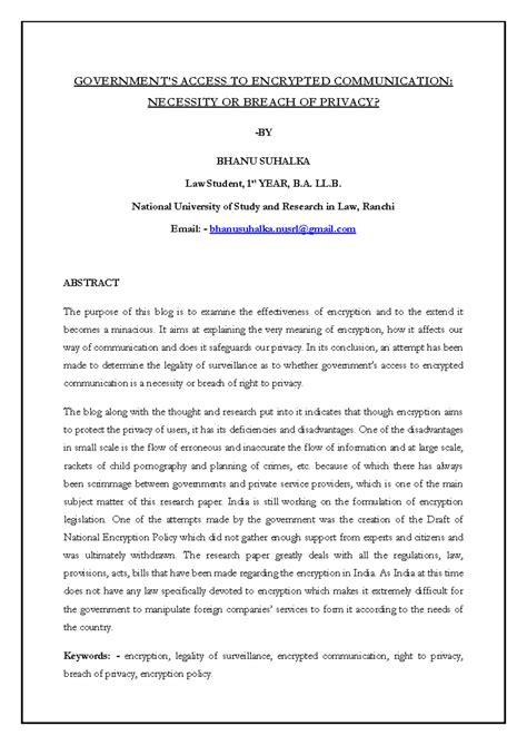 Government's Access to Encrypted Communication: Privacy vs. Necessity ...