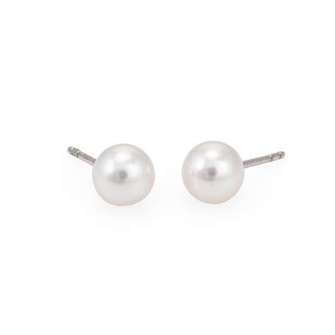 Tiffany and Co Signature Pearl Earrings 7mm Studs 18k White Gold Estate ...