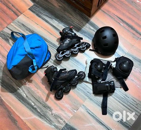 Decathlon oxelo adjustable inline skates 35-38 with helmet and guards ...