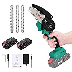 Mini Chainsaw Cordless EFFIELER 4-Inch Protable Electric Chain Saws 24V ...