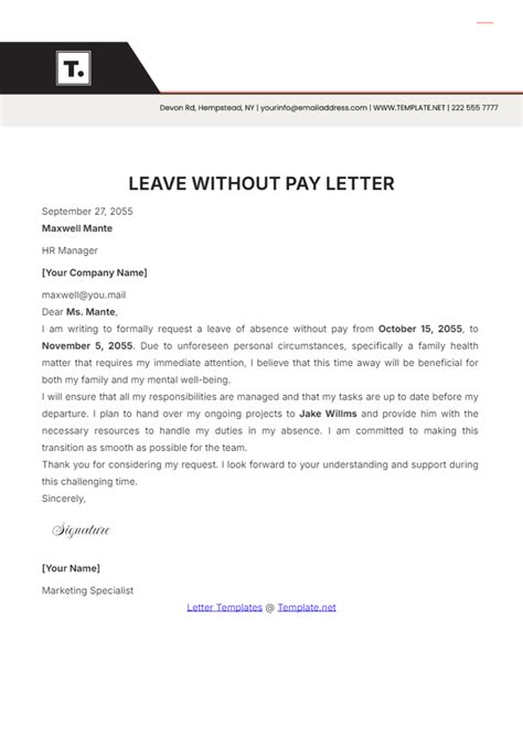 Free Leave Without Pay Letter Template to Edit Online