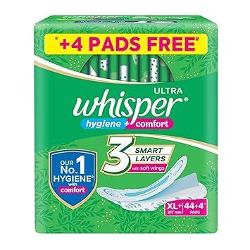 Buy Whisper Ultra Hygiene+Comfort Sanitary Pads, 44+4 Xl+ Pads, For ...