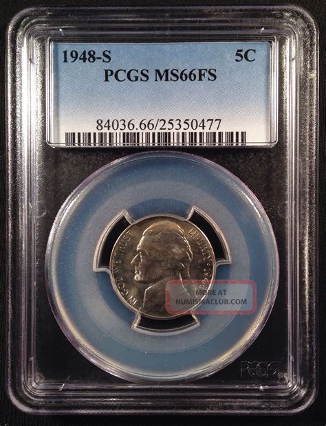 1948 - S Jefferson Nickel Five Cent Pcgs Ms66fs 25350477
