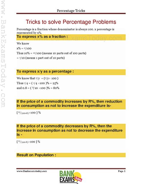 Tricks to solve Percentage Problems - Percentage Tricks Tricks to solve ...