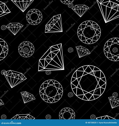 Black and White Seamless Pattern with Diamonds Outline. Stock Vector ...