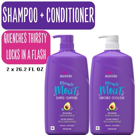 Aussie Miracle Moist Shampoo and Conditioner Hair Set, 26.2 fl oz ...
