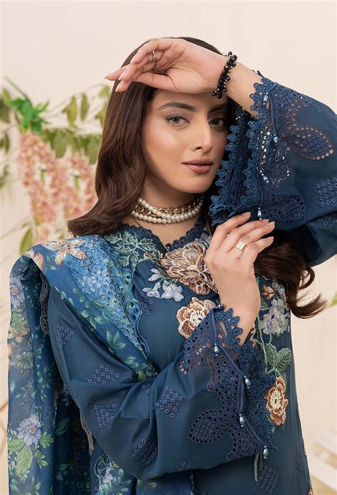 Adan's Libas Haelyn Navy Blue Pakistani Lawn Suit | D-1 | Embroidered ...