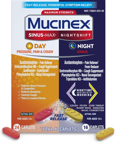 Amazon.com: Mucinex Sinus-Max Day Pressure, Pain & Cough & Nightshift Night Sinus Medicine for ...