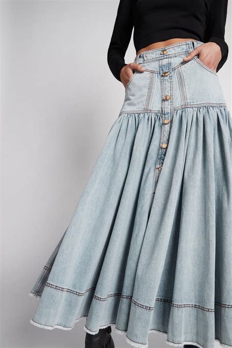 Skirts | Belmond Button Denim Tiered Midi Skirt Blue Wash - Aje Womens ...