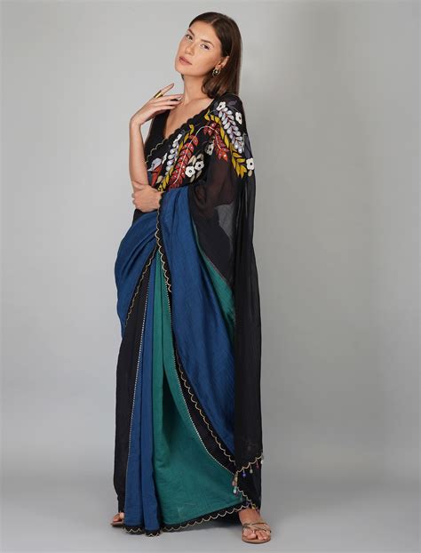 APPLIQUE WORK MULTICOLOURED SAREE SET – devyanimehrotra.com