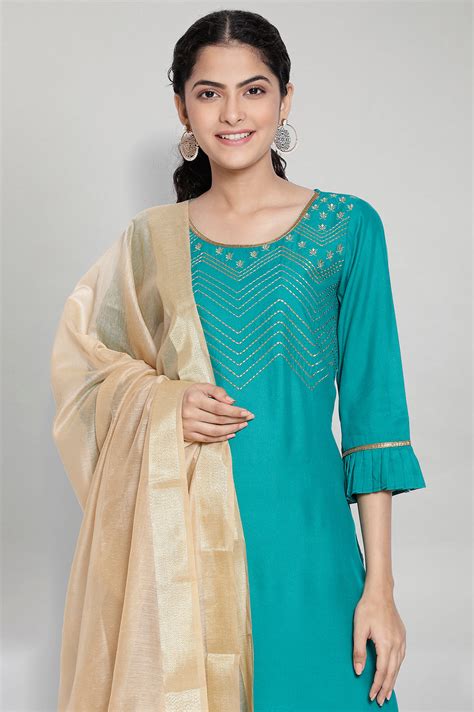 Buy Blue Embroidered kurta Palazzos Dupatta Set Online for Woman | Shop ...