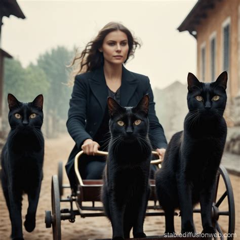 Woman Riding Chariot Pulled by Black Cats | Stable Diffusion Online