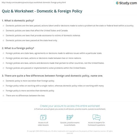 Quiz & Worksheet - Domestic & Foreign Policy | Study.com