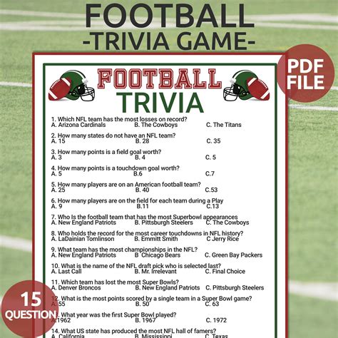 Football Trivia Game | Printable Trivia Questions | Football Party Game ...