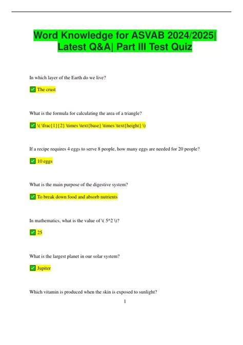 Word Knowledge for ASVAB 2024/2025| Latest Q&A| Part III Test Quiz ...