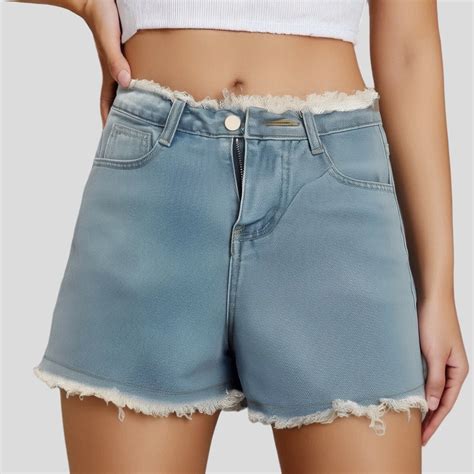 TIANZEN Women's High Waisted Denim Shorts With Fringe Detail Summer ...