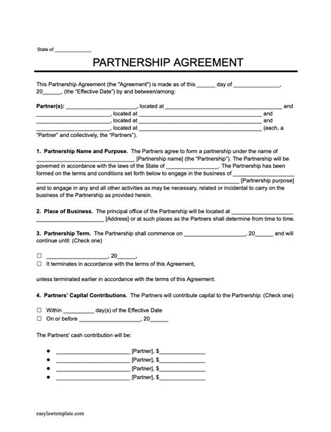 Partnership Agreement Form Sample 的图像结果