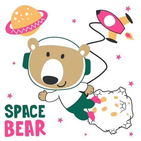 Ilustracja wektorowa uroczych astronautów z kreskówek, małego misia w ...