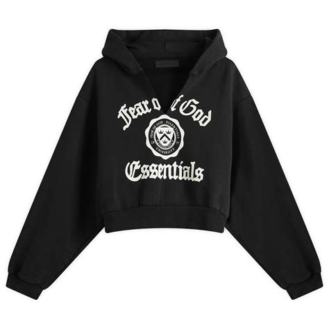 Fear of God ESSENTIALS Women's Heavy Fleece Cropped V-Neck Hoodie in ...