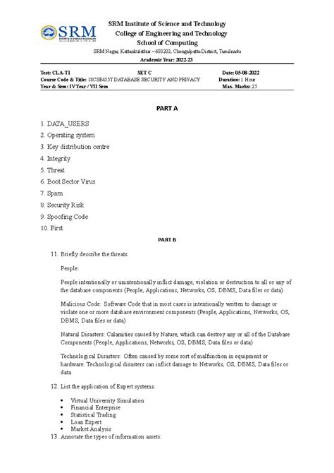 SET C -ans key - set C ans key. - SRM Institute of Science and ...