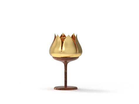 Lotus Tea Light & Candle Stand with Wood in Brass Finish – Alcu