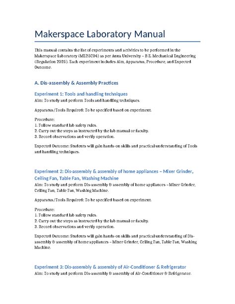 Makerspace Laboratory Manual (ME25C04) - Experiments & Activities - Studocu