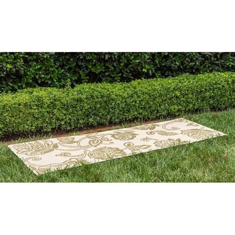 Unique Loom Floral Outdoor 2 x 6 Green/Beige Floral/Botanical Farmhouse ...