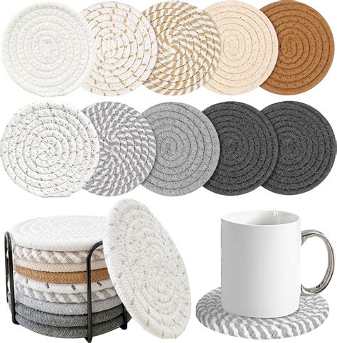 Amazon.com: 10 Pcs Drink Coasters with Holder Coasters for Coffee Table ...