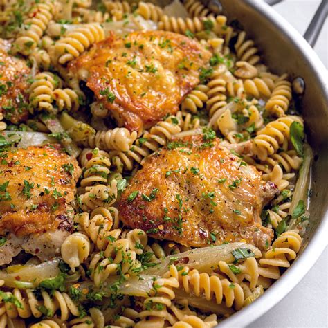 One-Pan Braised Chicken Thighs and Fennel Pasta Recipe | Epicurious