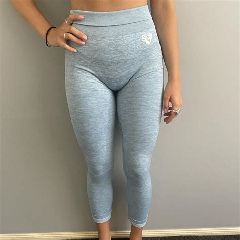 Women’s best light blue high waisted leggings - Depop