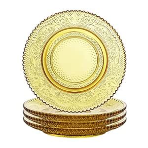 Buy Sizikato 4pcs Amber Glass Snack Plate with Lace Trim, 6-Inch Dried ...