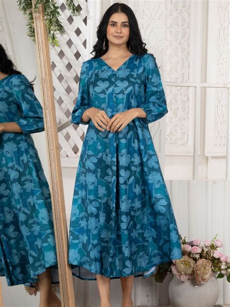 Crystal Teal Camotone Floral Midi Dress – Saffron Threads