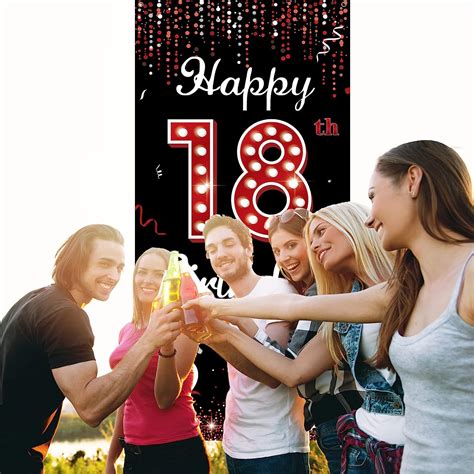 Buy 18th Birthday Door Banner Backdrop, Happy 18th Birthday Decorations ...