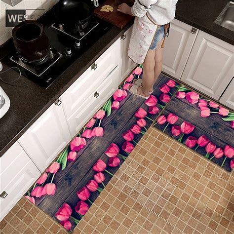 3D Floor Mat for Kitchen Room Cute Plants Floral Print Rug Bedroom ...