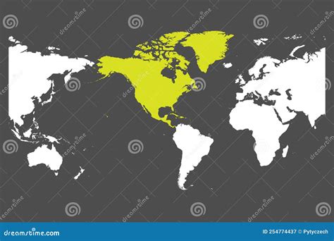 North America Continent Green Marked in World Map Stock Illustration - Illustration of contour ...