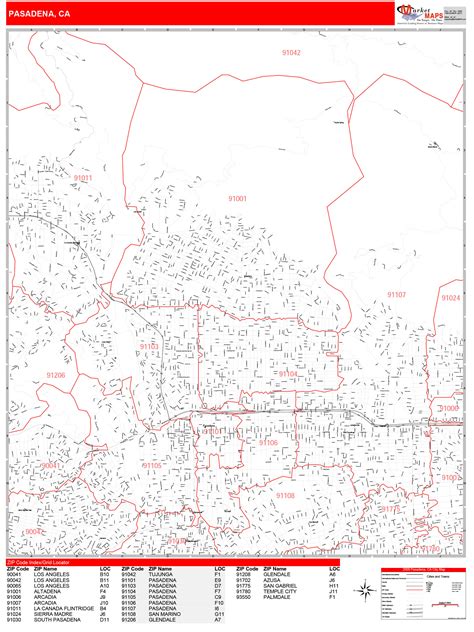 Pasadena California Zip Code Wall Map (Red Line Style) by MarketMAPS ...